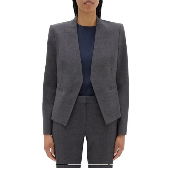 Theory Open Blazer In Sevona Stretch Wool charcoal grey size 10 medium - Picture 1 of 9